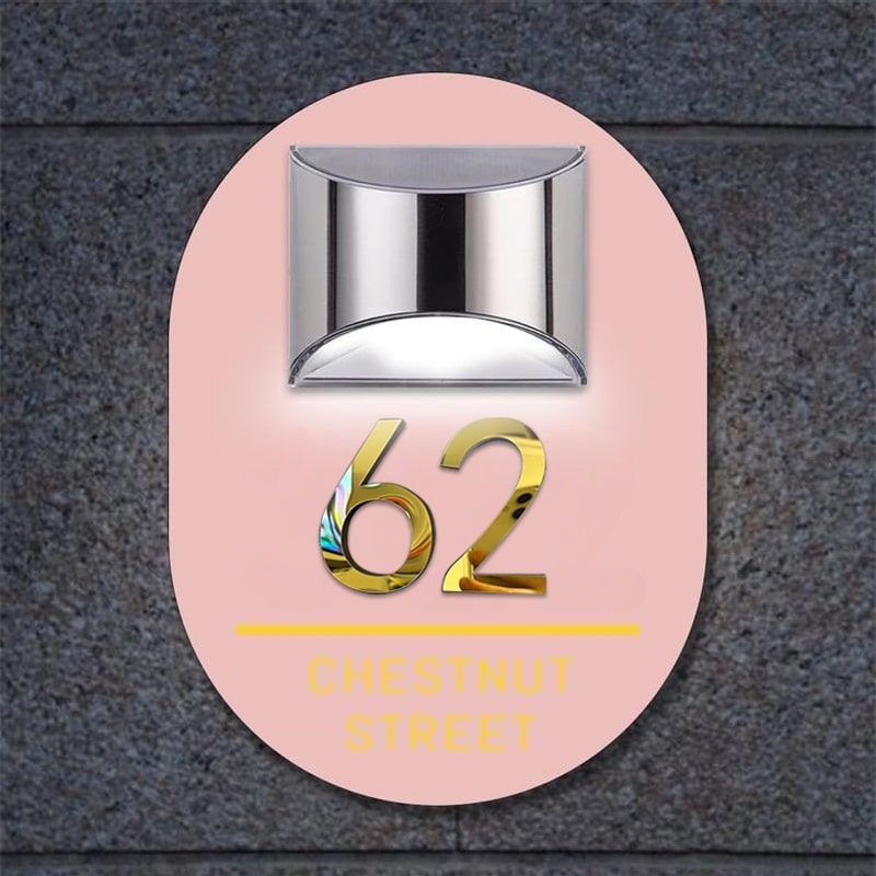 Personlig Oval Solar 3D husskilt